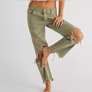 Free People Maggie Mid-Rise Straight-Leg Denim in Moss